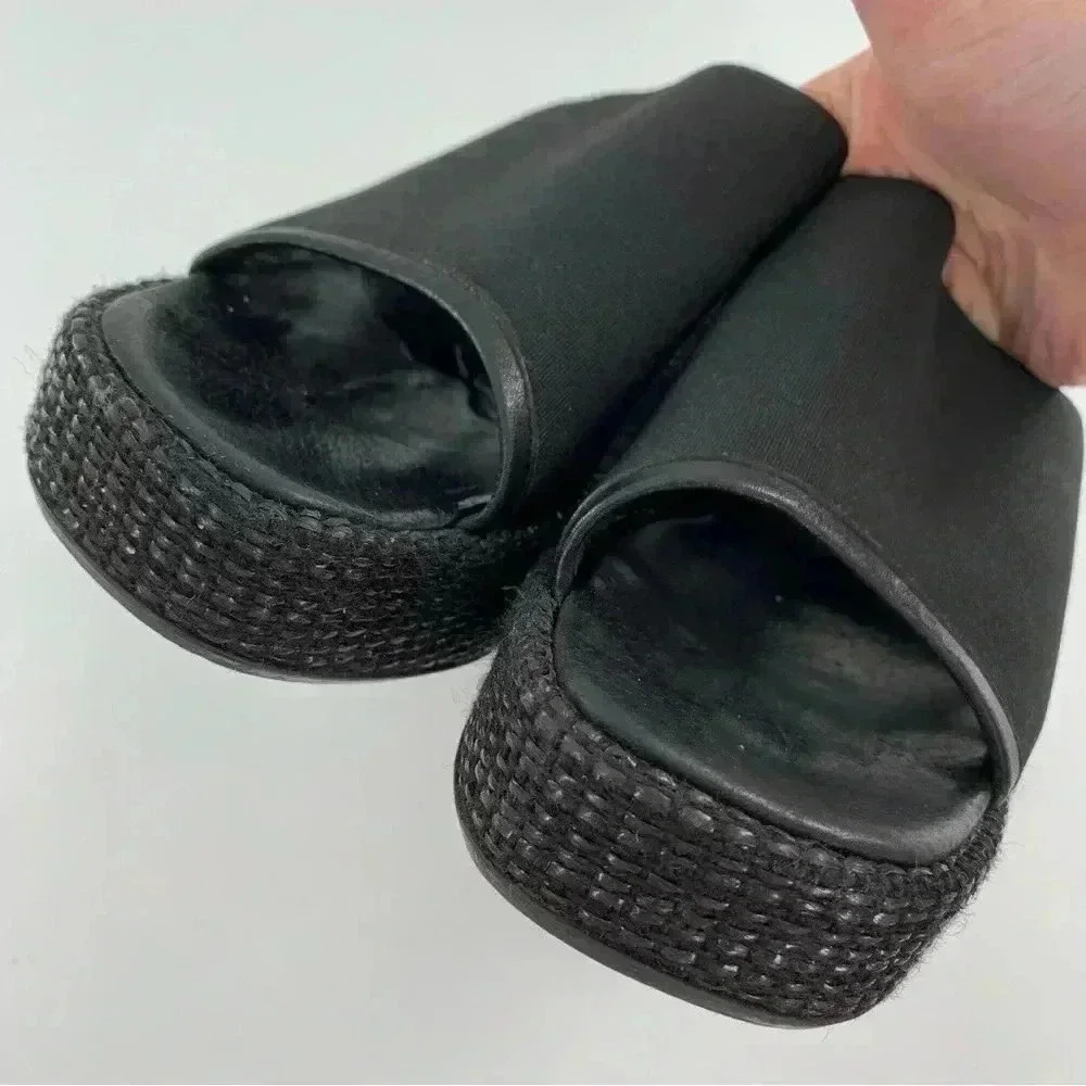 Donald J pliner sandals 7 black leather chunky platform slides vintage 90s y2k